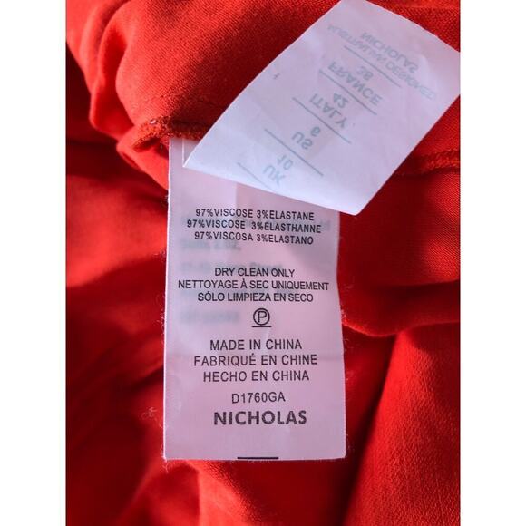 Nicholas Dress Ruched Gathered Puff Sleeve V-Neck A-Line Midi Red Size 6 - Picture 6 of 7